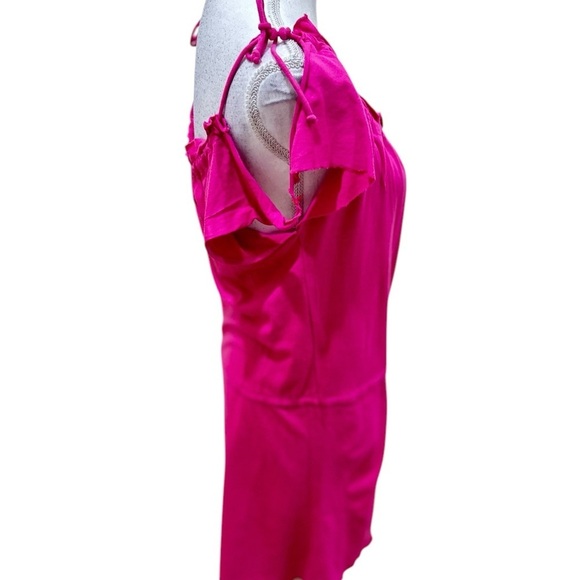 Letarte handmade fuchsia hot Pink tie shoulder Sleeve mini dress size small - Picture 3 of 7